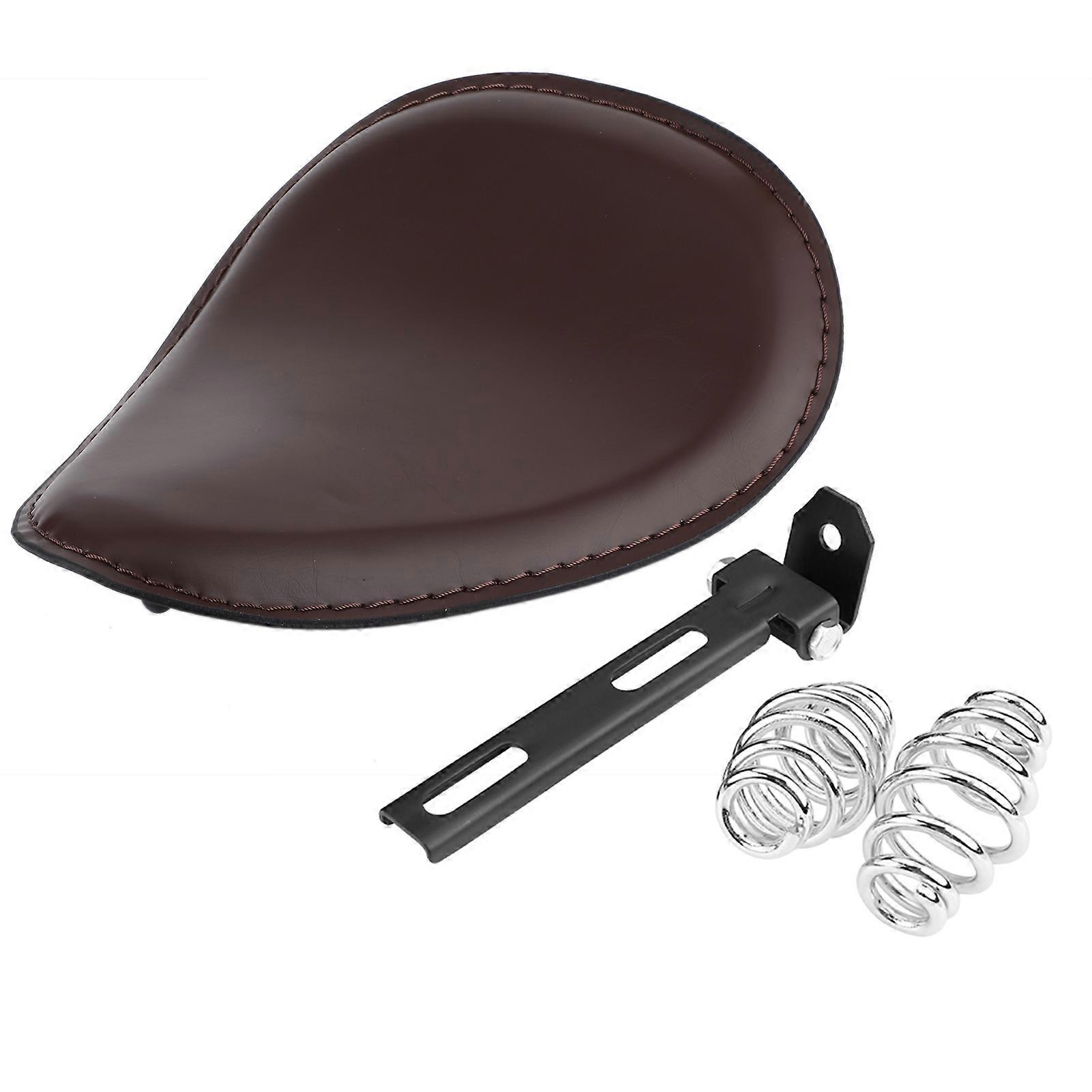 Motorcycle leather seat for bobber with bracket and spring
