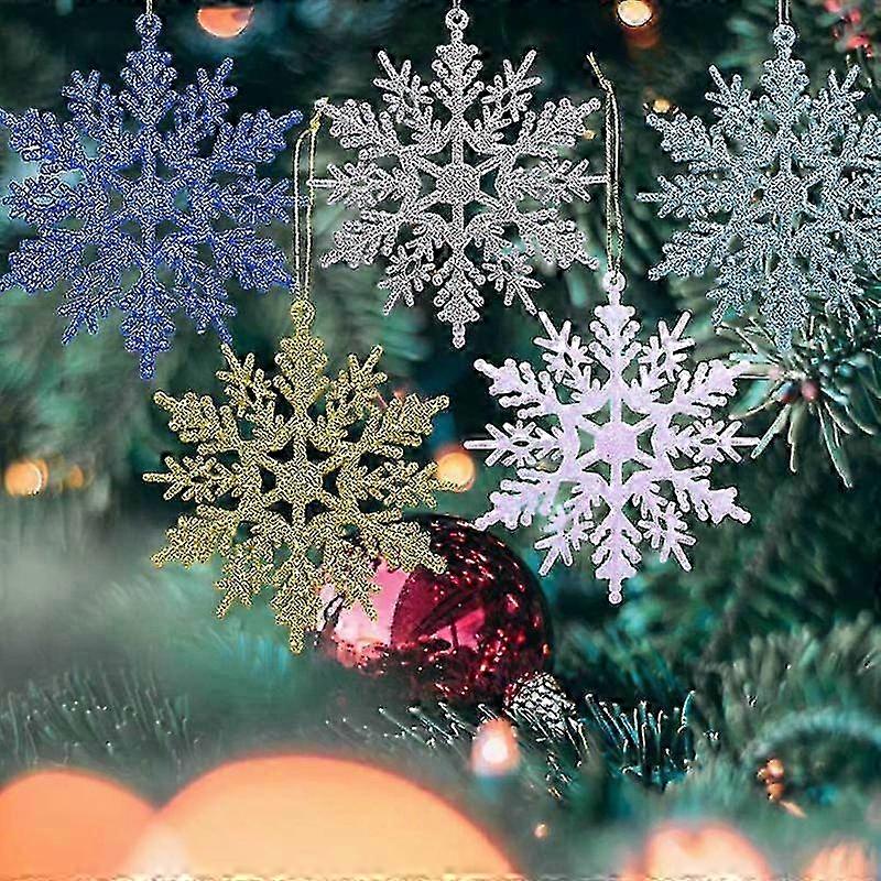 6Pcs 10cm DIY Artificial Glitter Snowflake Hanging Ornaments Xmas Tree Decor