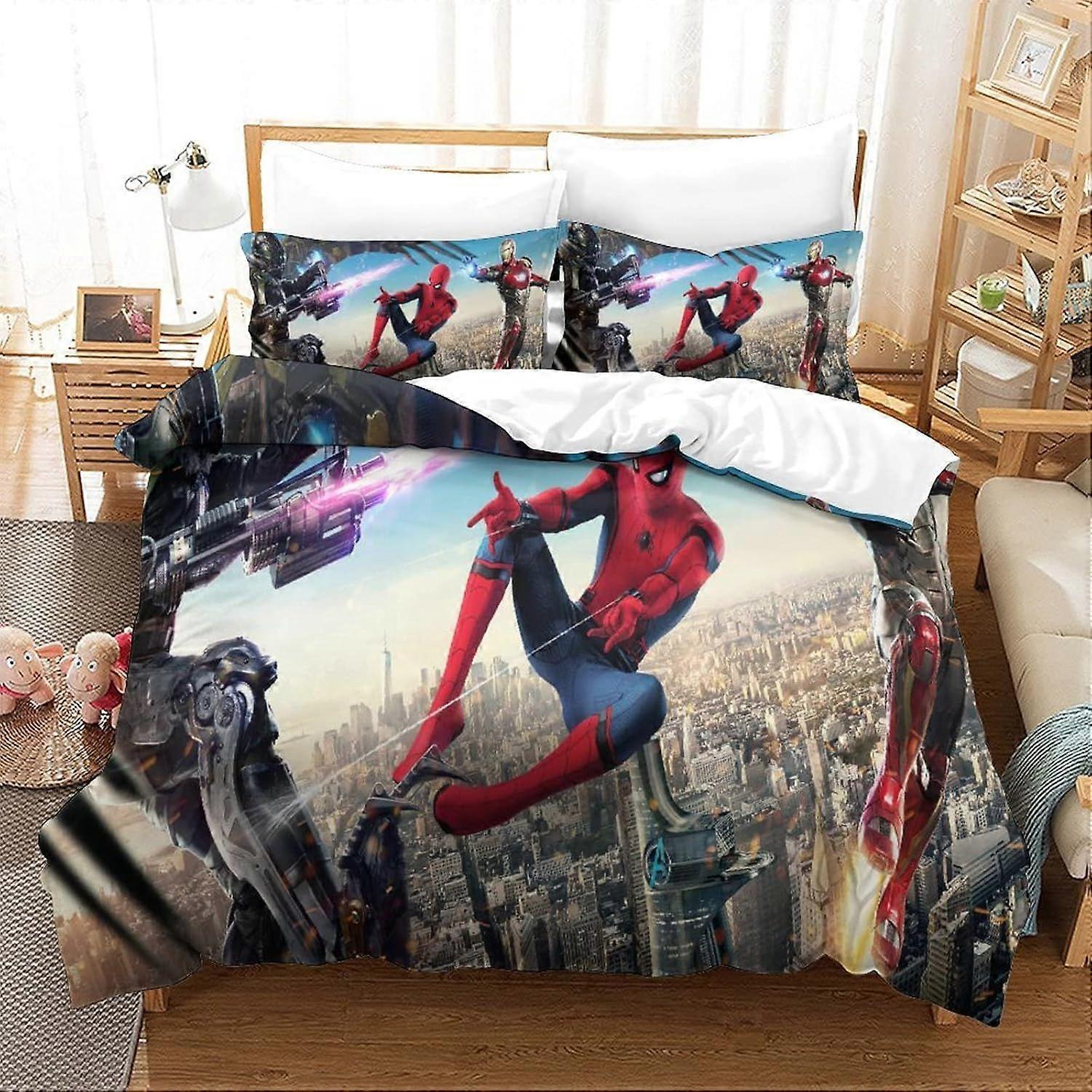 (farge229) Ensemble De Dynetrekk Ensemble De Literie Spiderman Dynetrekk Super Hero Single 140X200Cm