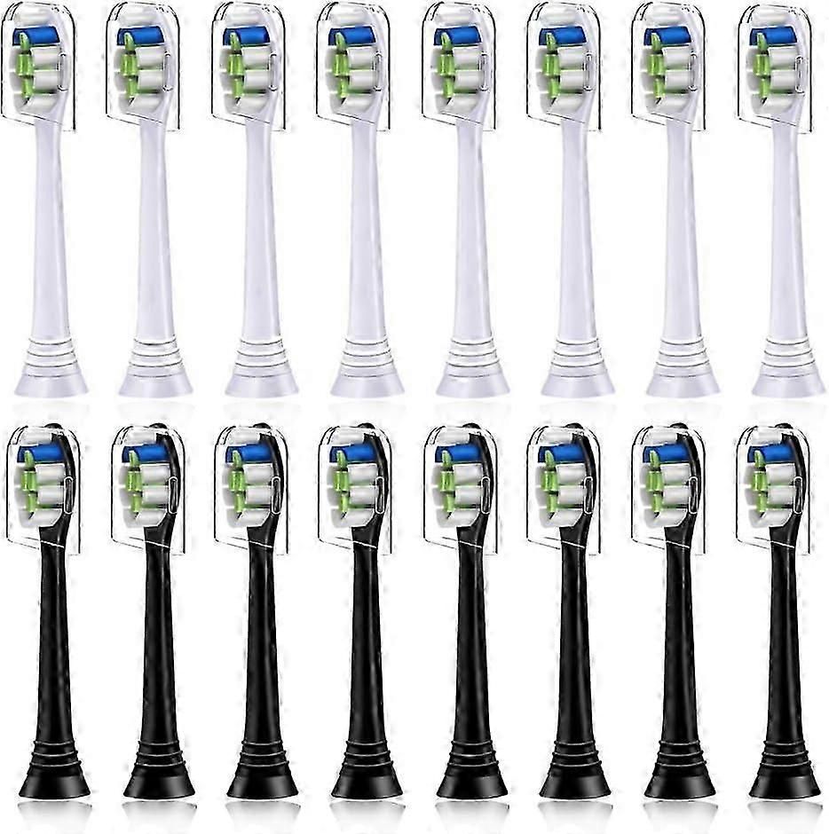 16-pack Replacement Brush Heads Compatible with Philips Electric Toothbrush, Black & White