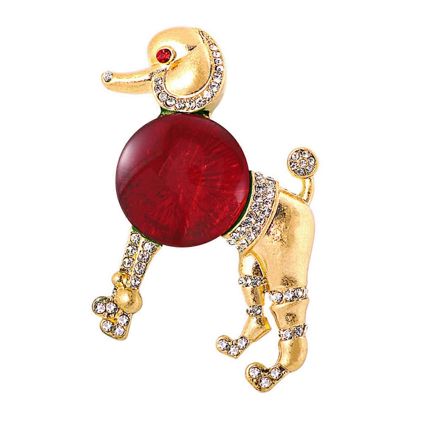 Elegant Poodle Brooch Secure Clasp Portable Alloy Jewelry for Formal Event Daily Wear  Red