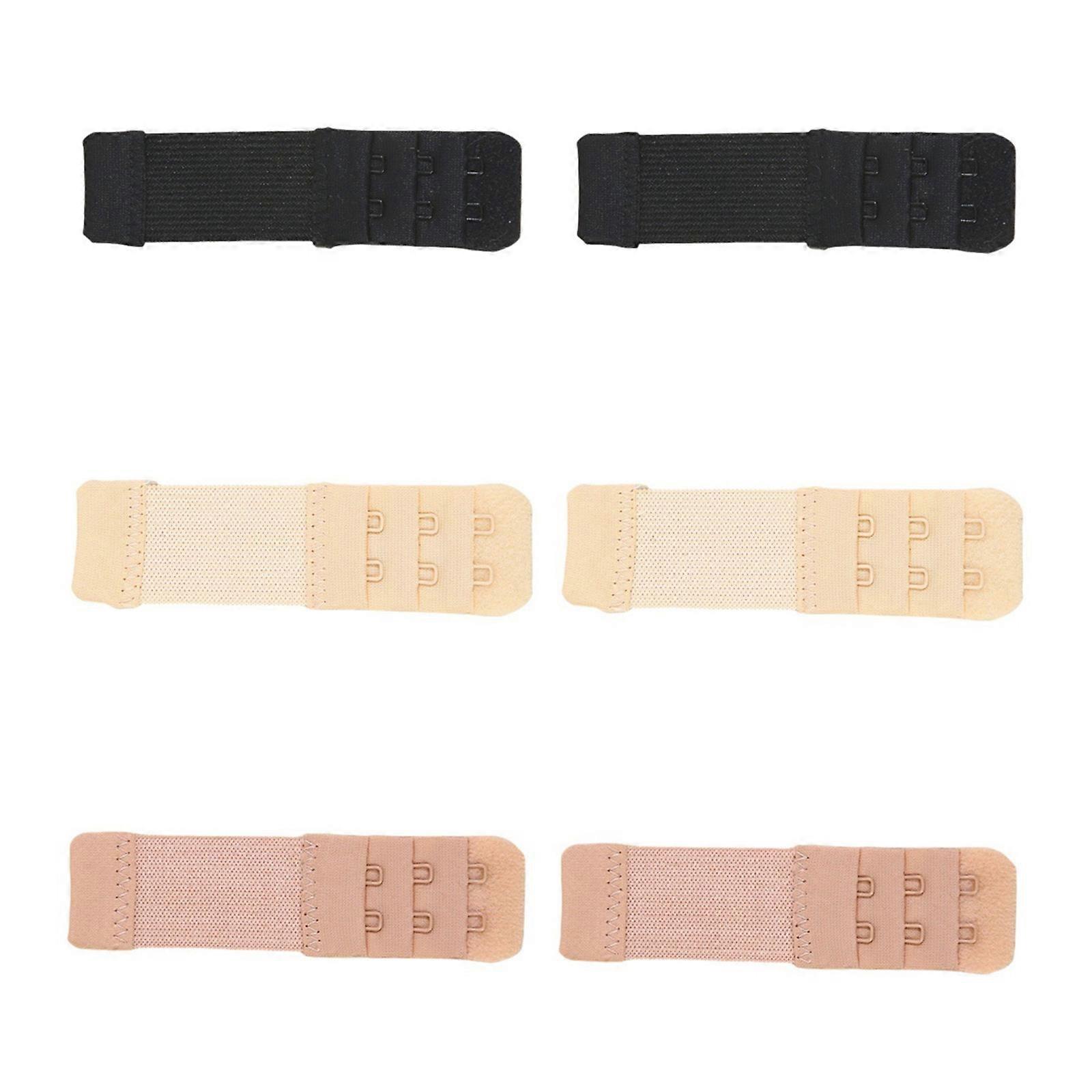 Pack of 6 3 Rows 2 Hooks Comfort Fit Bra Extenders Soft Elastic Underwear Bra Strap Extension Buckle for Custom Fit  2black2skins2ap
