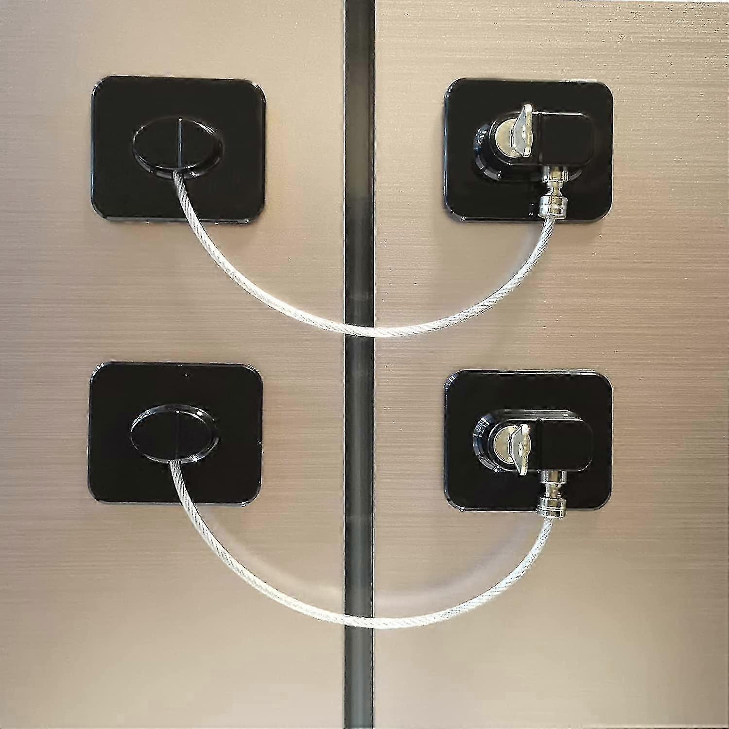 Adhesive Refrigerator Lock for Kids - 2 Pack Childproof Cabinet Locks