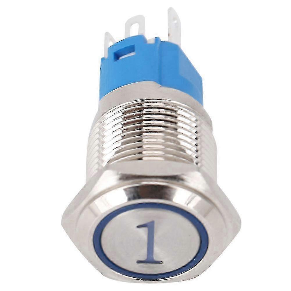 2pcs 16mm Reset Momentary Push Button Switch Flat Round 5 Pin with LED and Digit 1Blue 3-6VDC