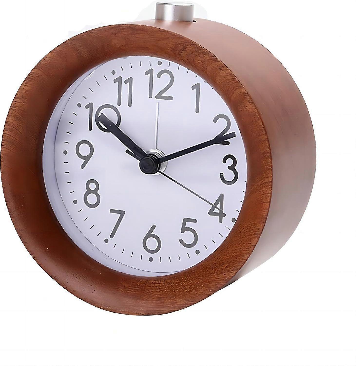 Round Wooden Alarm Clock, Analog Non Ticking Silent with Arabic Numerals Night Light Snooze Function