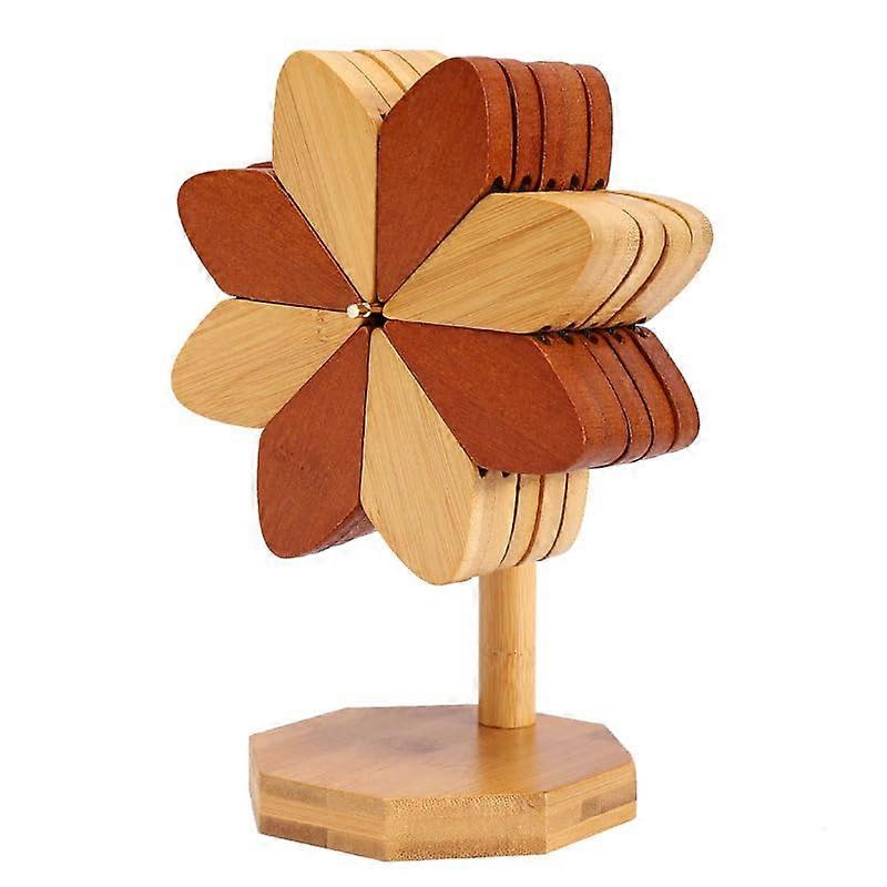 Foldable Bamboo Trivet Set with Heat Resistant Windmill Design for Hot Pots and Dishes