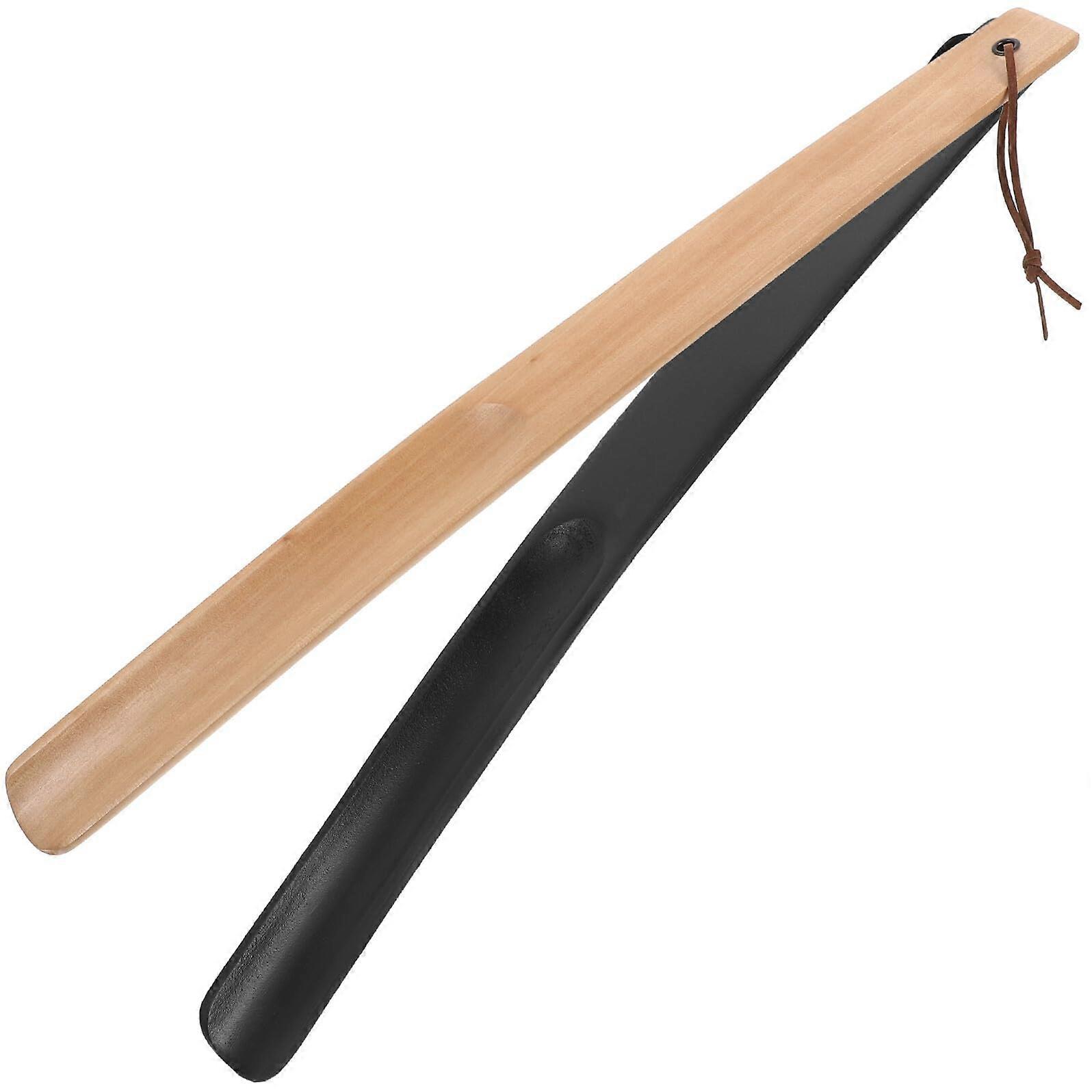 2 Pack Wooden Long Handle Shoe Horn with Smooth Rounded Edges for Seniors and Travel