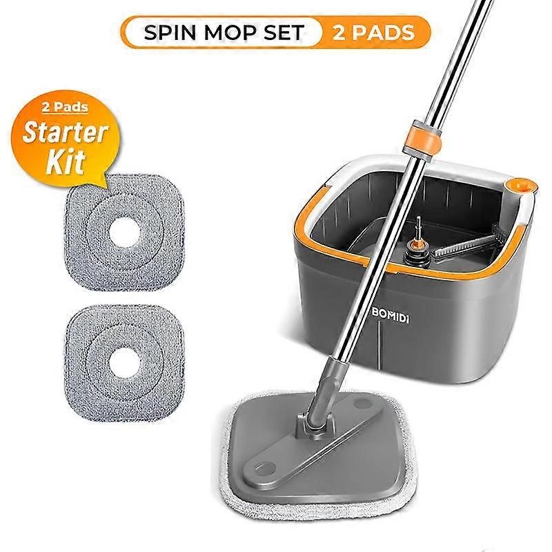BOMIDI  Spin Mop and Bucket Set, Includes Dual Compartment Mop Bucket with Thick Washable Microfiber Pads for Home Cleaning