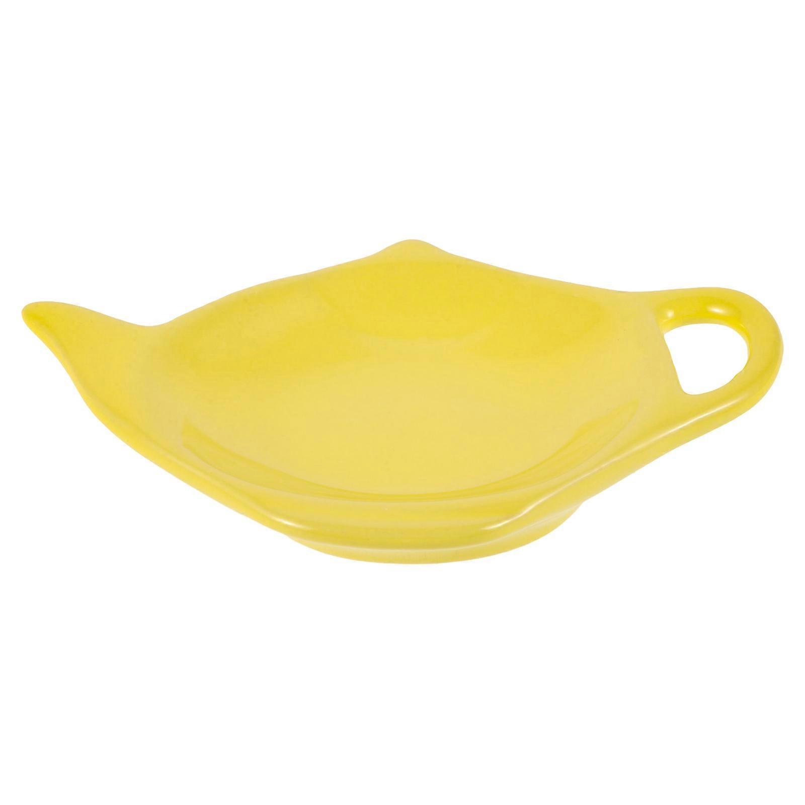 Ceramic Tea Bag Coaster Yellow for Holding Brush Teapot Style Accessory