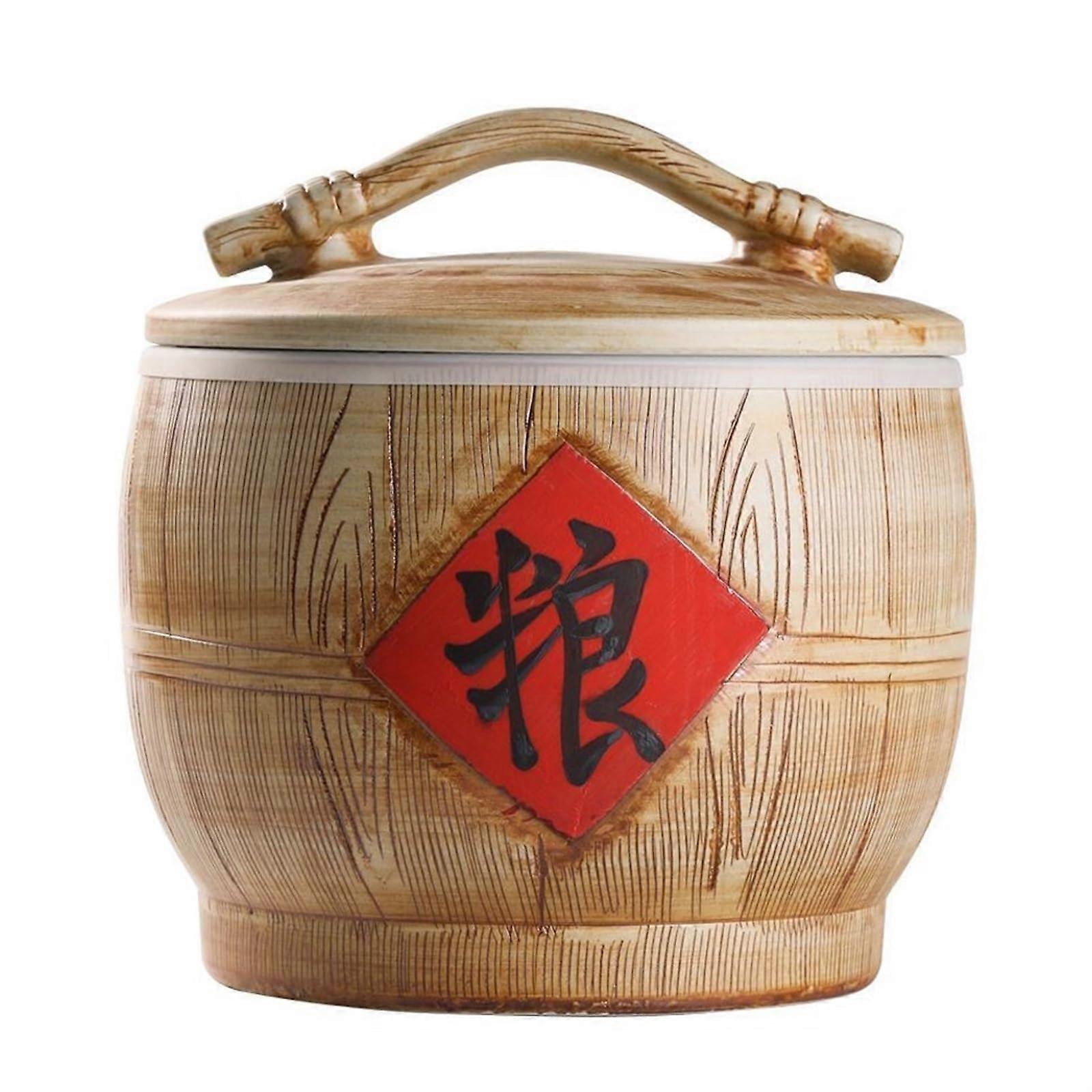 Ceramic Rice Storage Container 10KG Airtight Jar with Lid, Large Capacity Chinese Style Canister