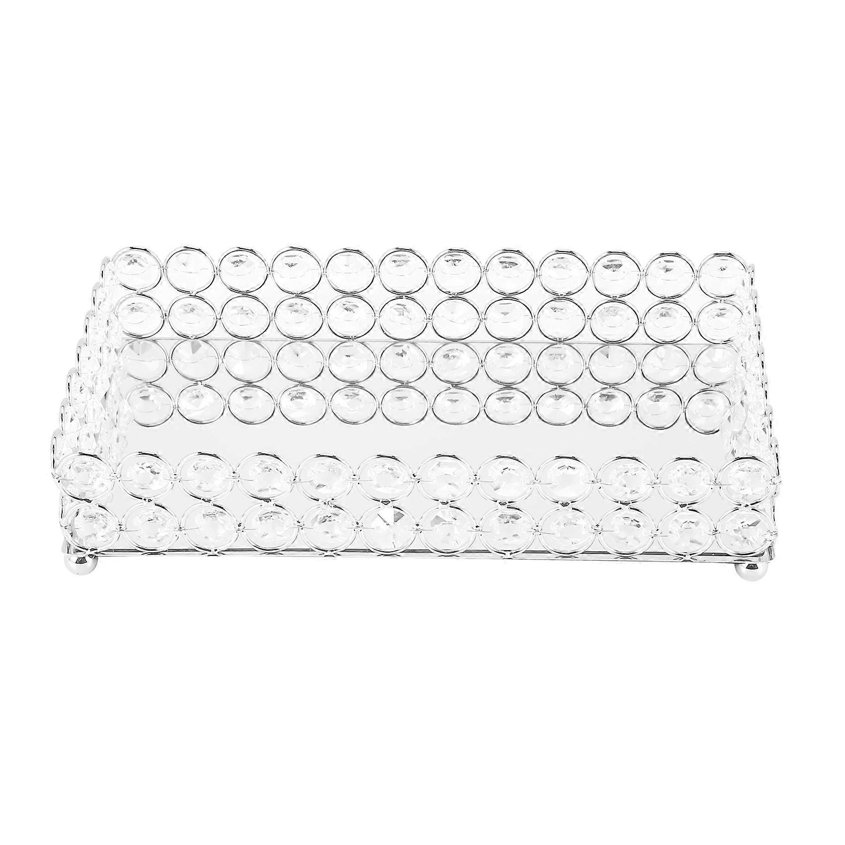 Crystal Rectangle Cosmetic Mirror Decorative Tray Organizer(Silver)