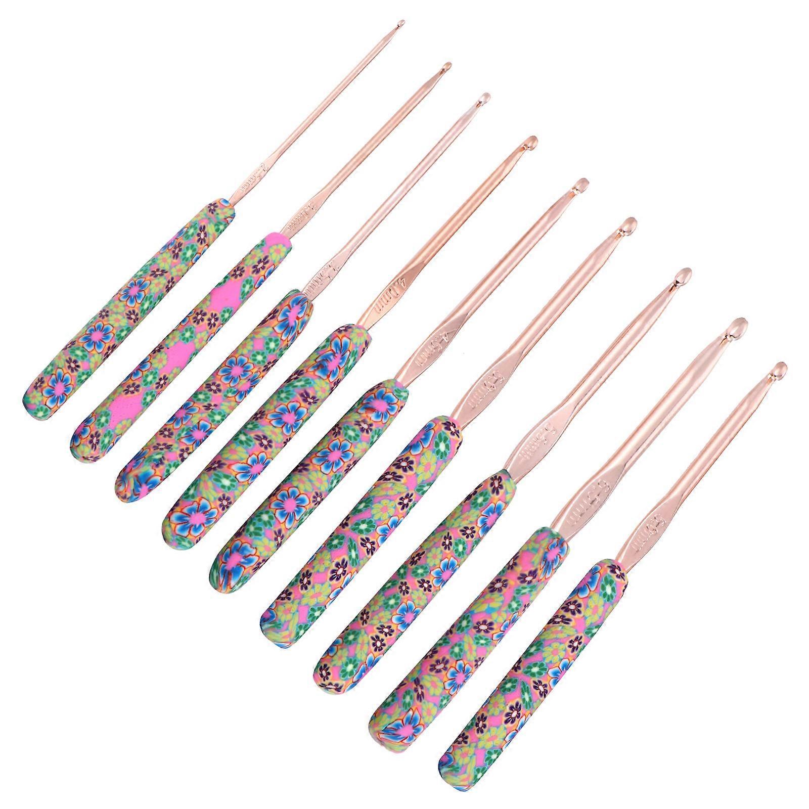 Soft Handle Crochet Hooks Polymer Clay Handle for Home Use Assorted Color 1.2X15.5CM 9Pcs