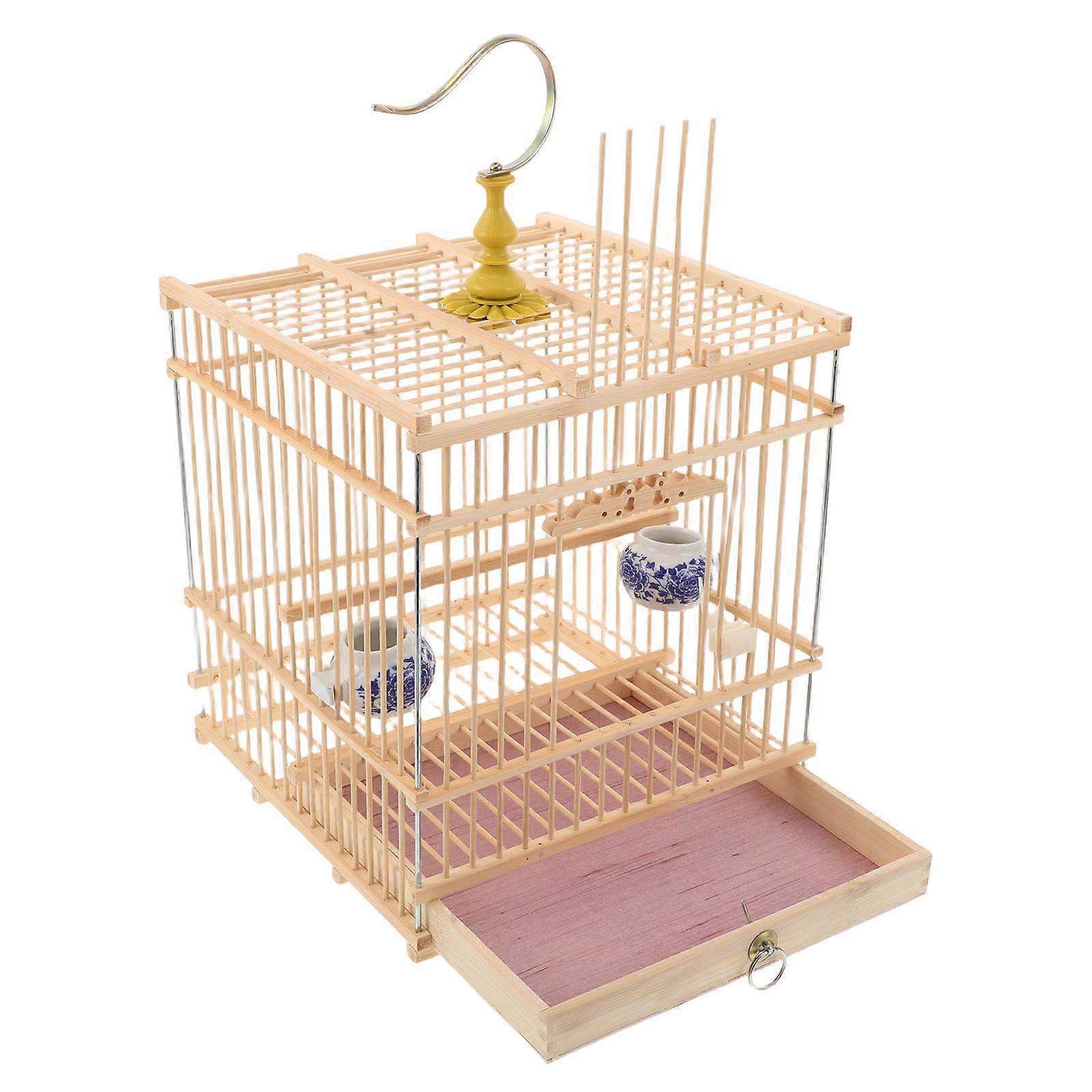 Bamboo Bird Cage for Pet Birds 1 Piece Rectangular Cage with Hanging Hook