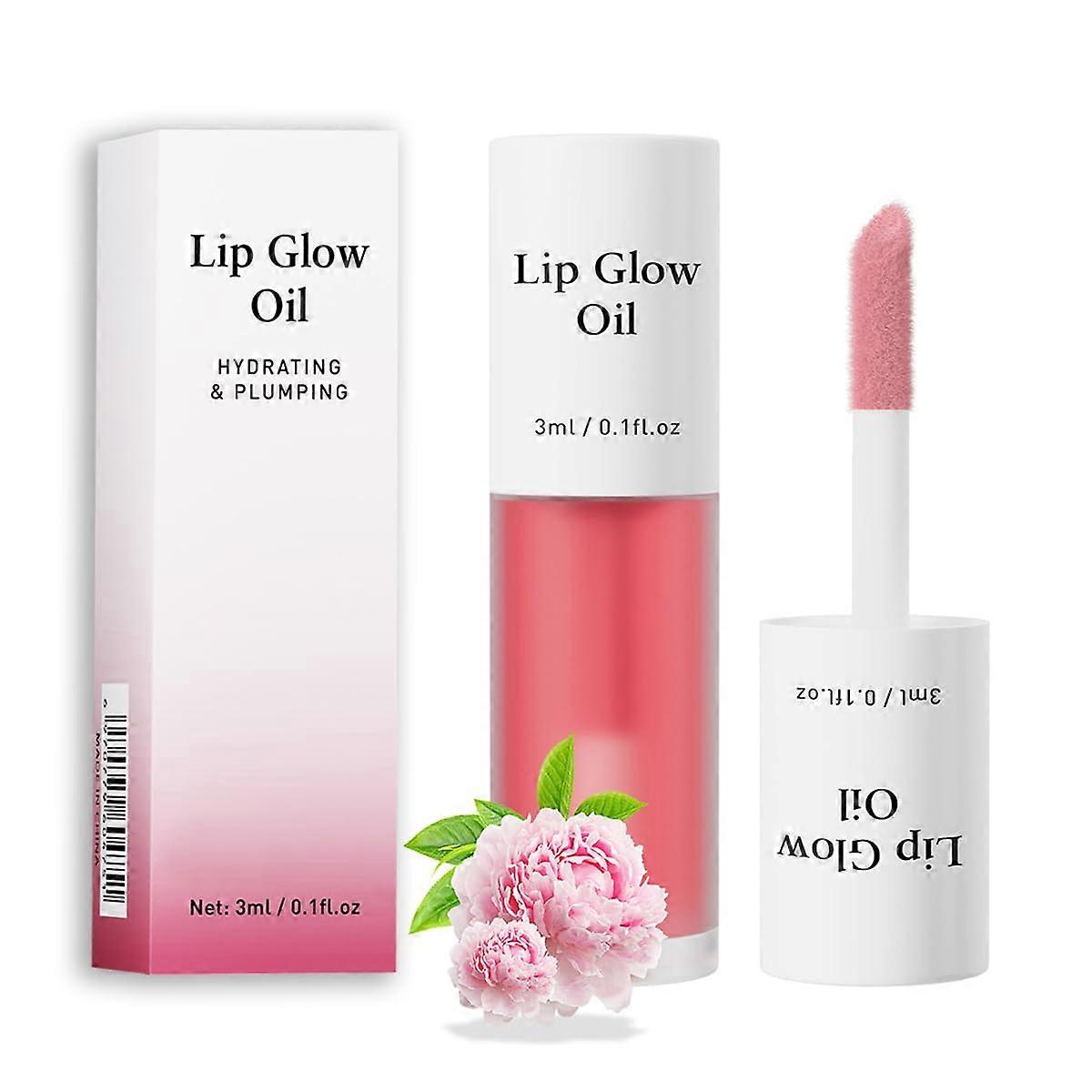 Lip Oil with Fruity Scent, Deep Hydration NonStick Lip Gloss for Dry Lips 03# Peony 0.1oz