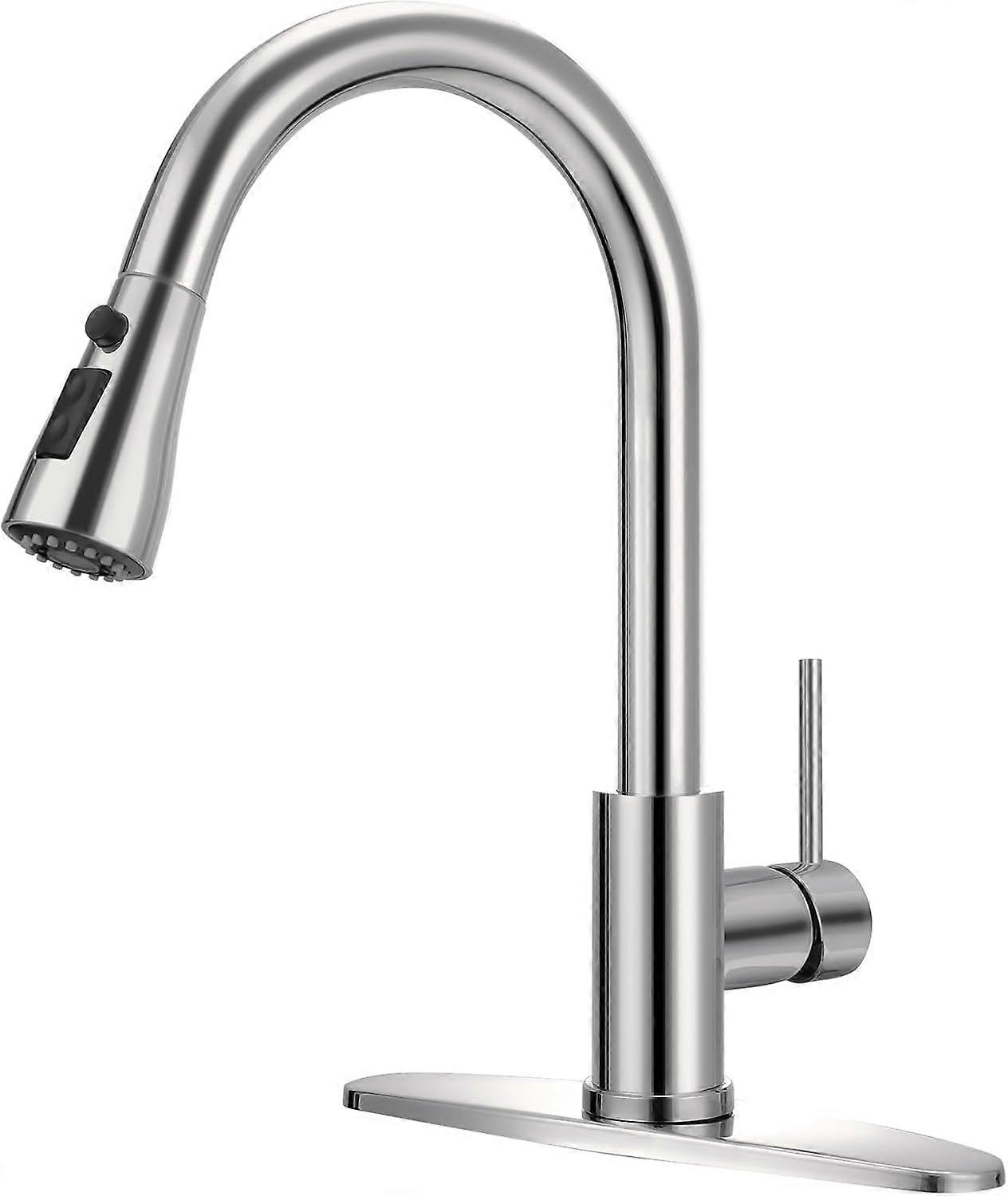 Brushed Nickel Kitchen Faucet with Pull Down Sprayer, Single Handle, Dual Spray Modes, CorrosionResistant Finish