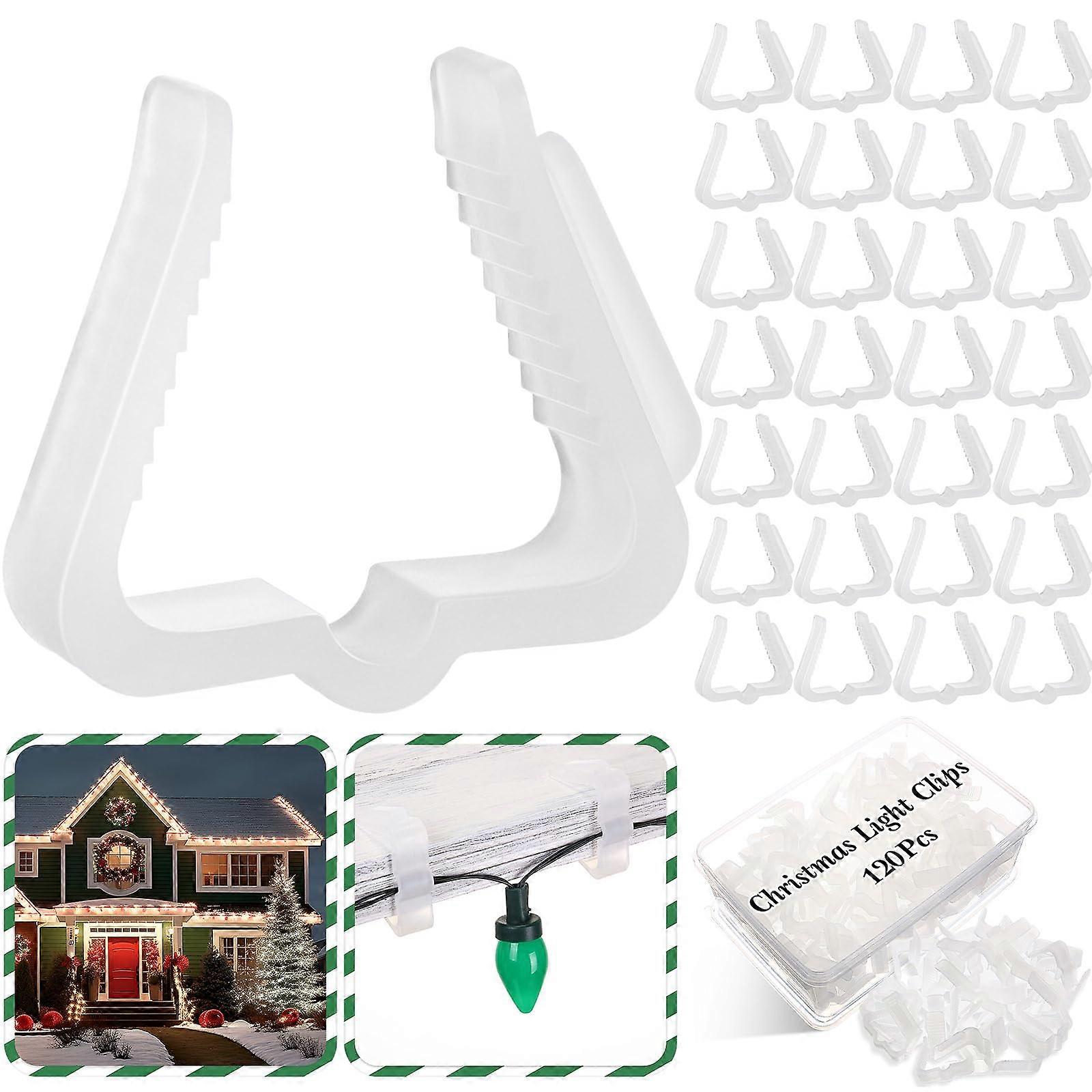 120 Pcs Christmas Light Clips for Gutters with Adjustable Size and Hanging Hooks, White