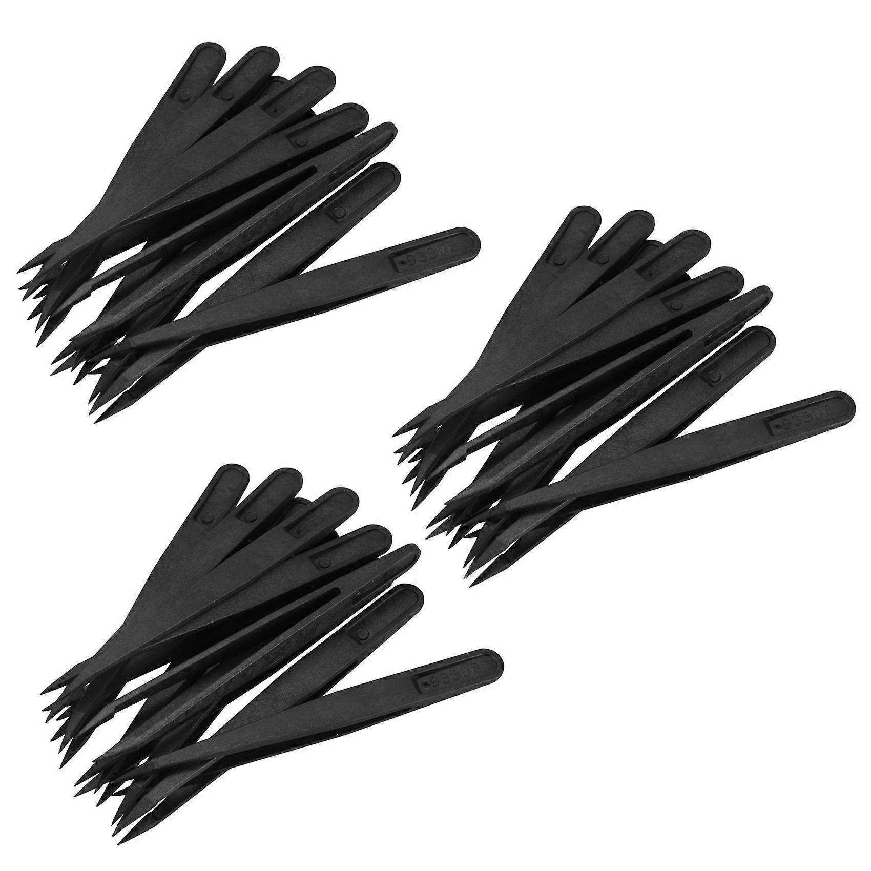 30 Pcs Black Plastic Tip Head Anti Static Tweezer 12cm Length