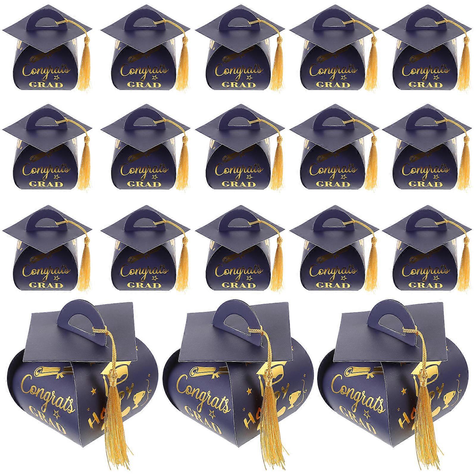 Graduation Candy Box Graduation Cap Boxes for Packaging 50Pcs Blue Design