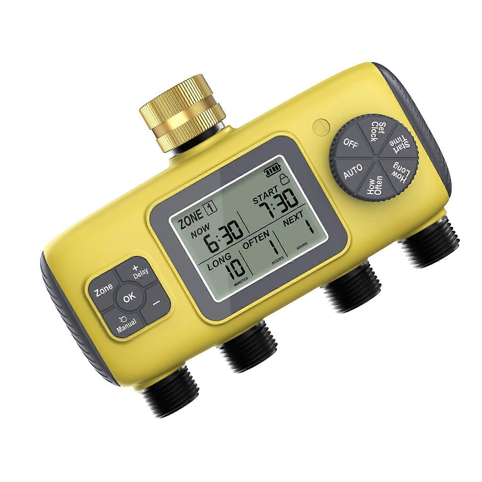 Programmable 4 Zone Garden Sprinkler Timer with Rain Delay, IPX5 Waterproof Lawn Irrigation