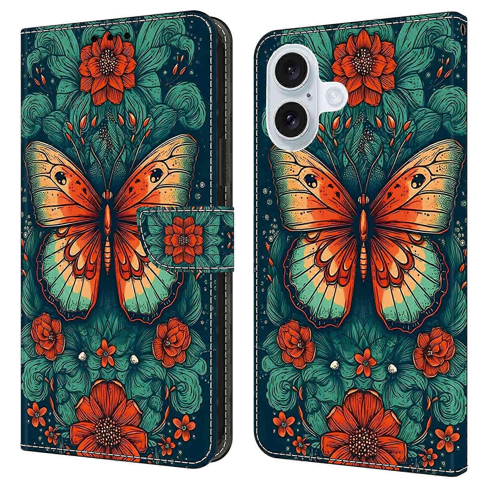 For iPhone 16 Case Pattern Printed Protective Leather Flip Phone Case