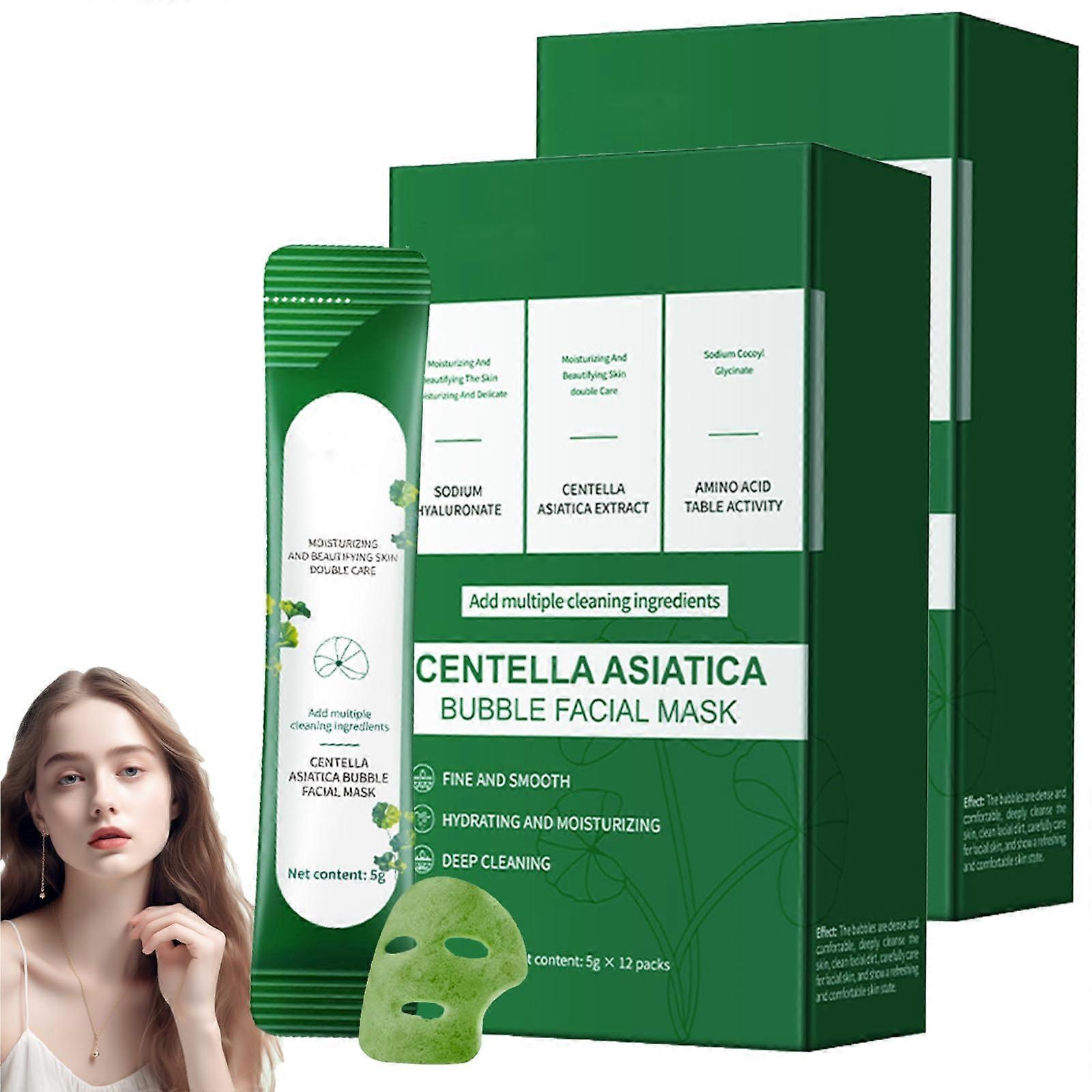 Centella Asiatica Bubble Mask 2PCS with 10Second Foam Action for Deep Pore Cleansing and Hydration