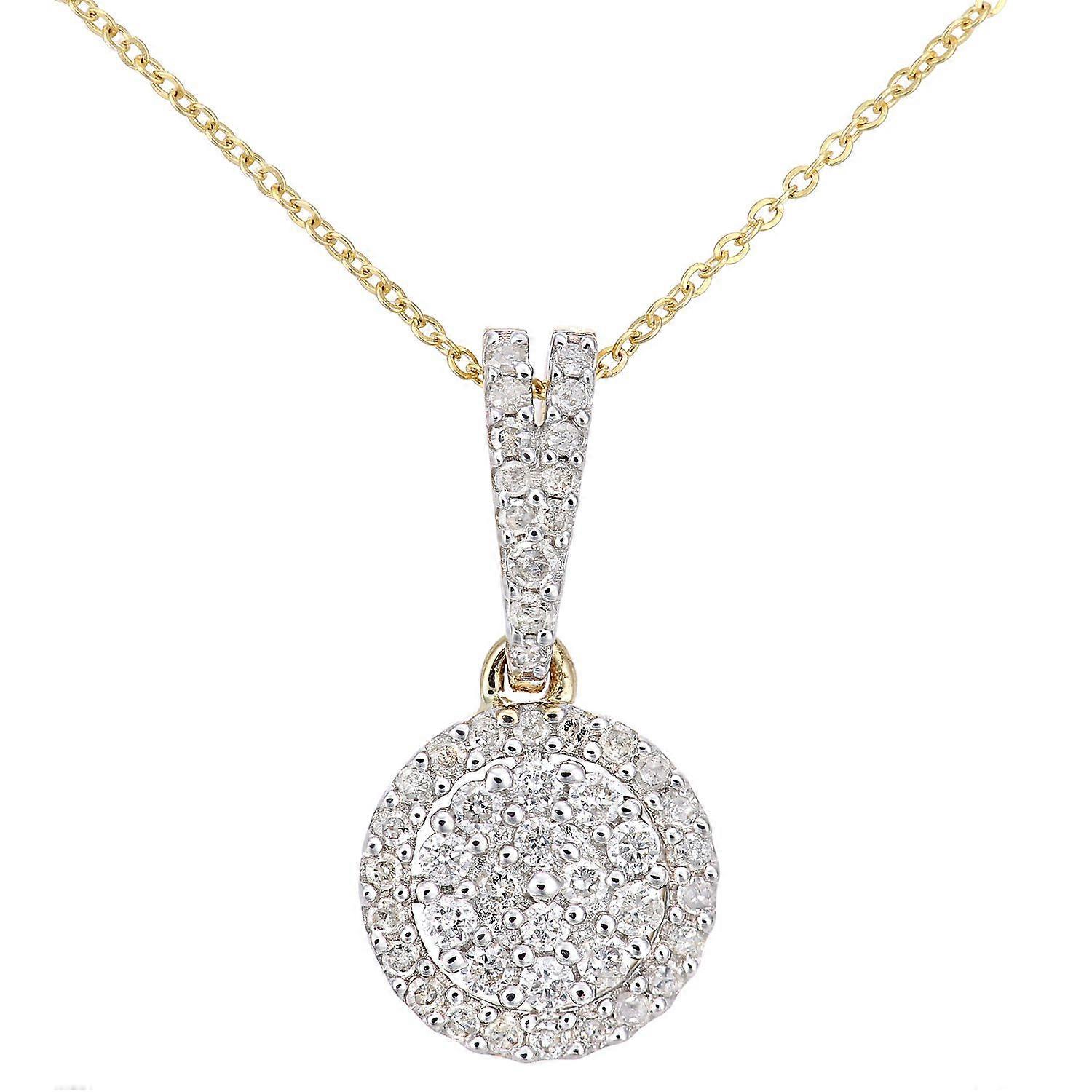 Jewelco London 9 克拉黄金圆形 0.4 克拉钻石光环吊坠项链 18 英寸 46 厘米
