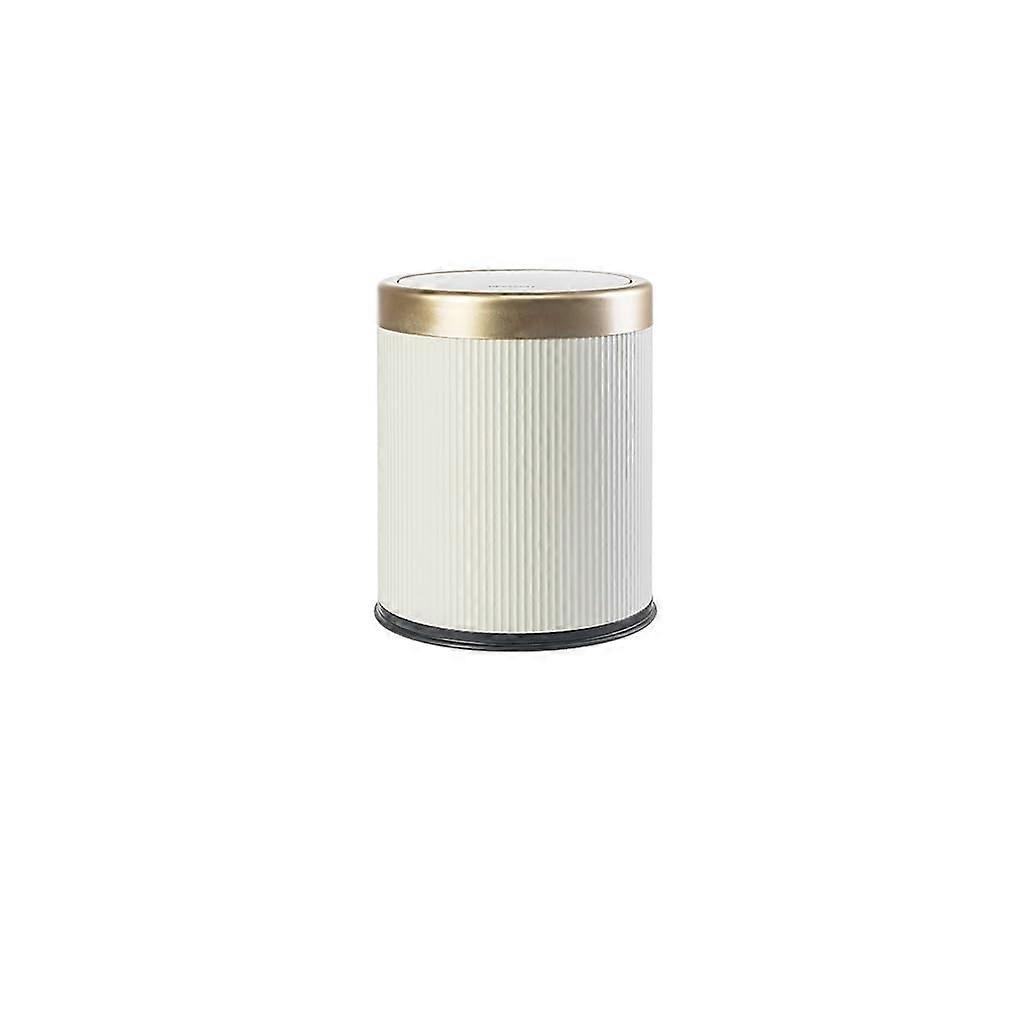 Kitchen Trash Can with Lid, GoldRimmed Double Layer, Large Diameter PushOpen Modern Round Bin