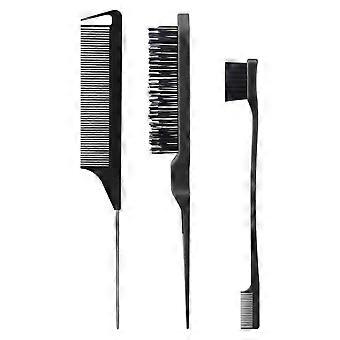 Haarstylingkamset zwart, 3-delige set voor extra volume, precieze sectieborstel en kam voor dames