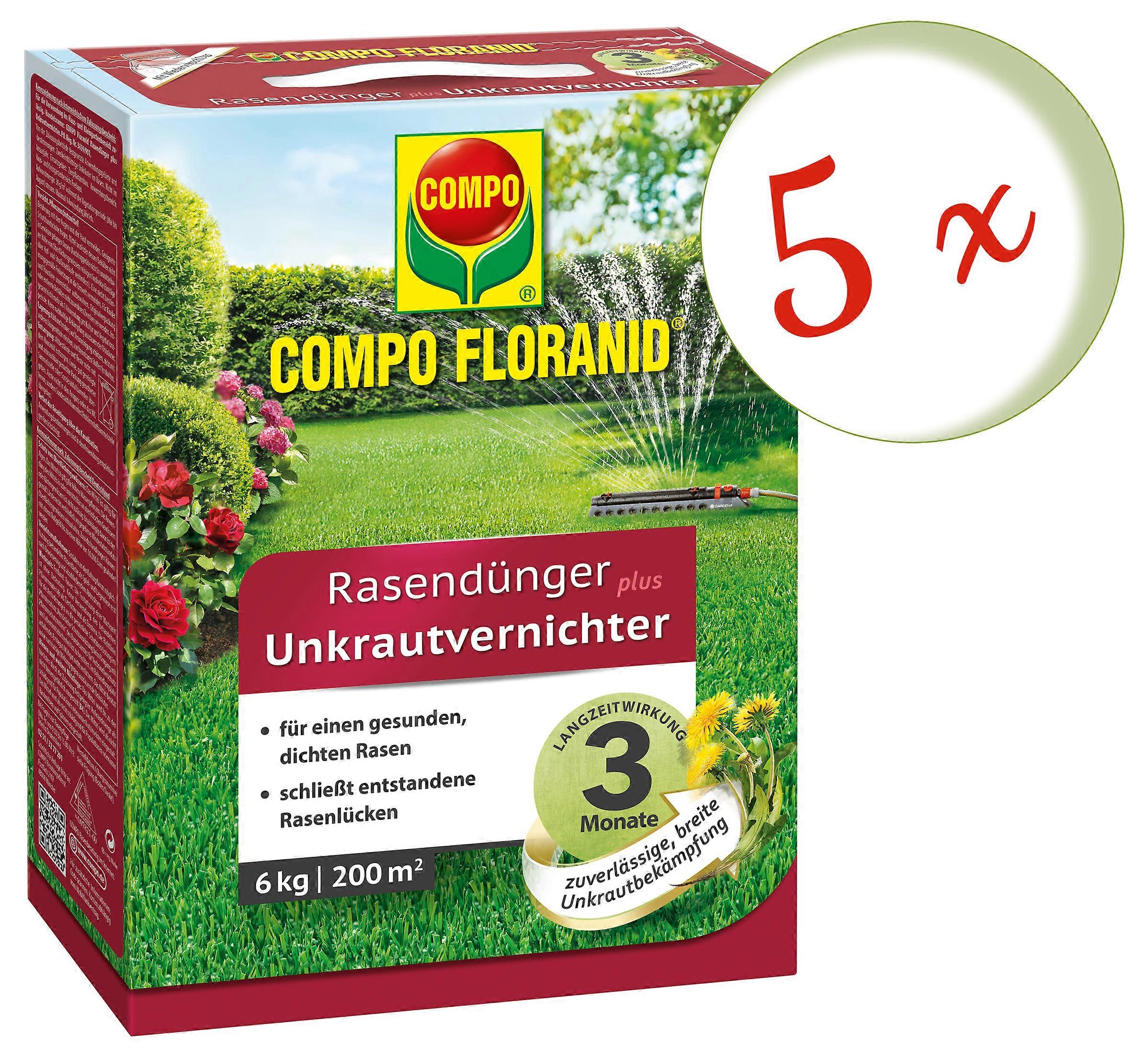 5 x COMPO lawn fertiliser plus weed killer, 6 kg
