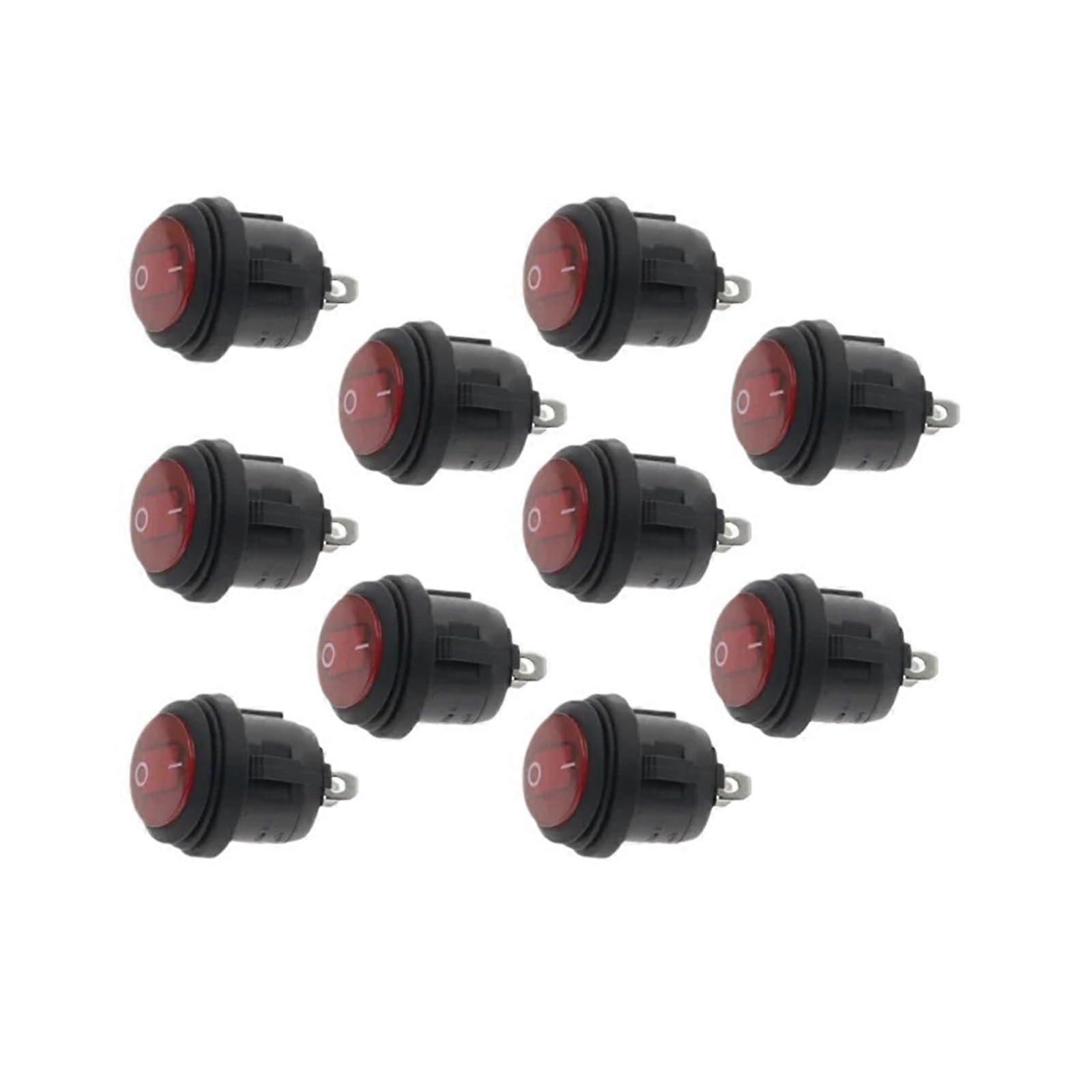 10Pcs 20mm Round SPST Rocker Switch Red No Light 10A Durable Quick On/Off Control for Boat