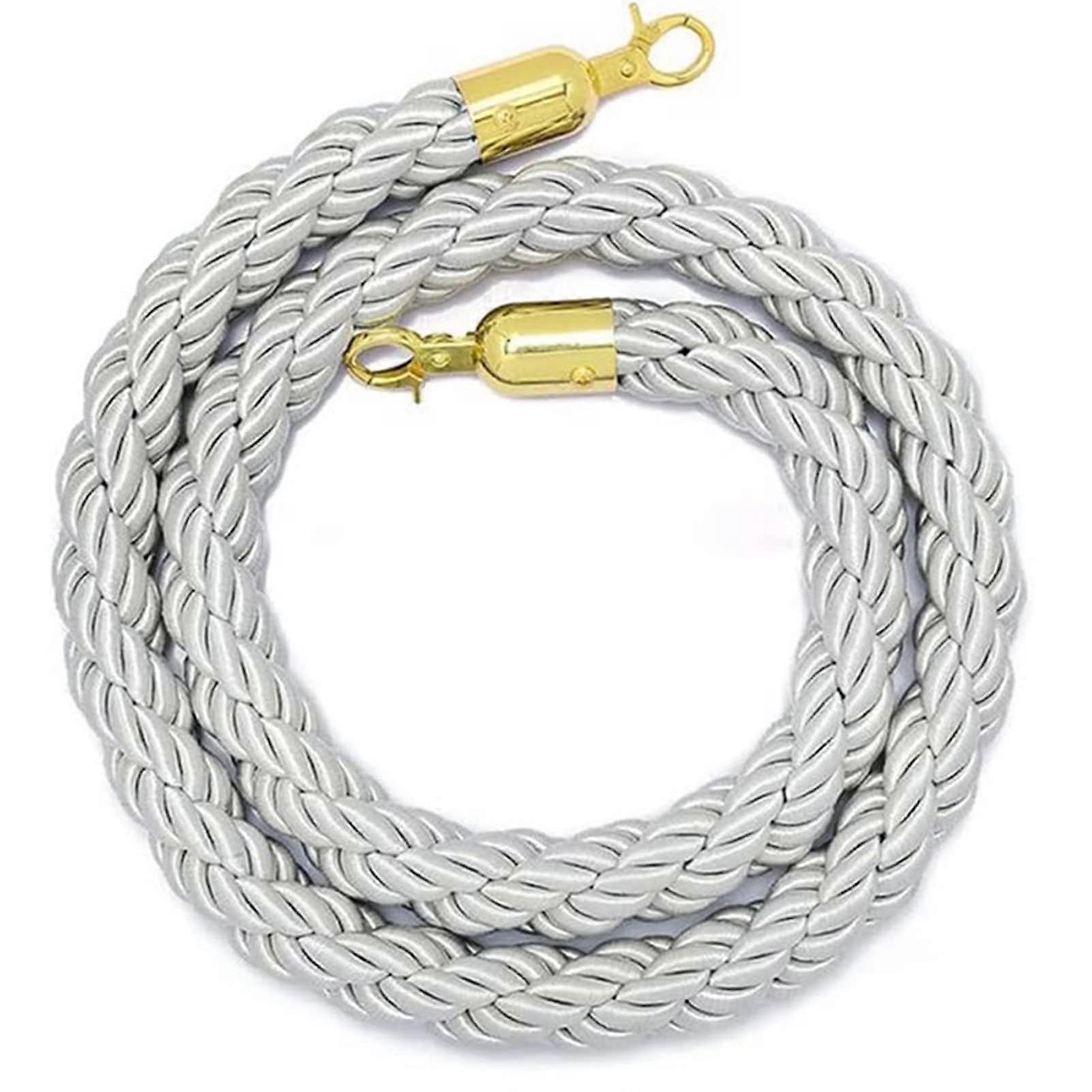 Velvet Rope Stanchion with Durable Braided Hemp, 7ft Grey Queue Barrier Stands for Crowd Control