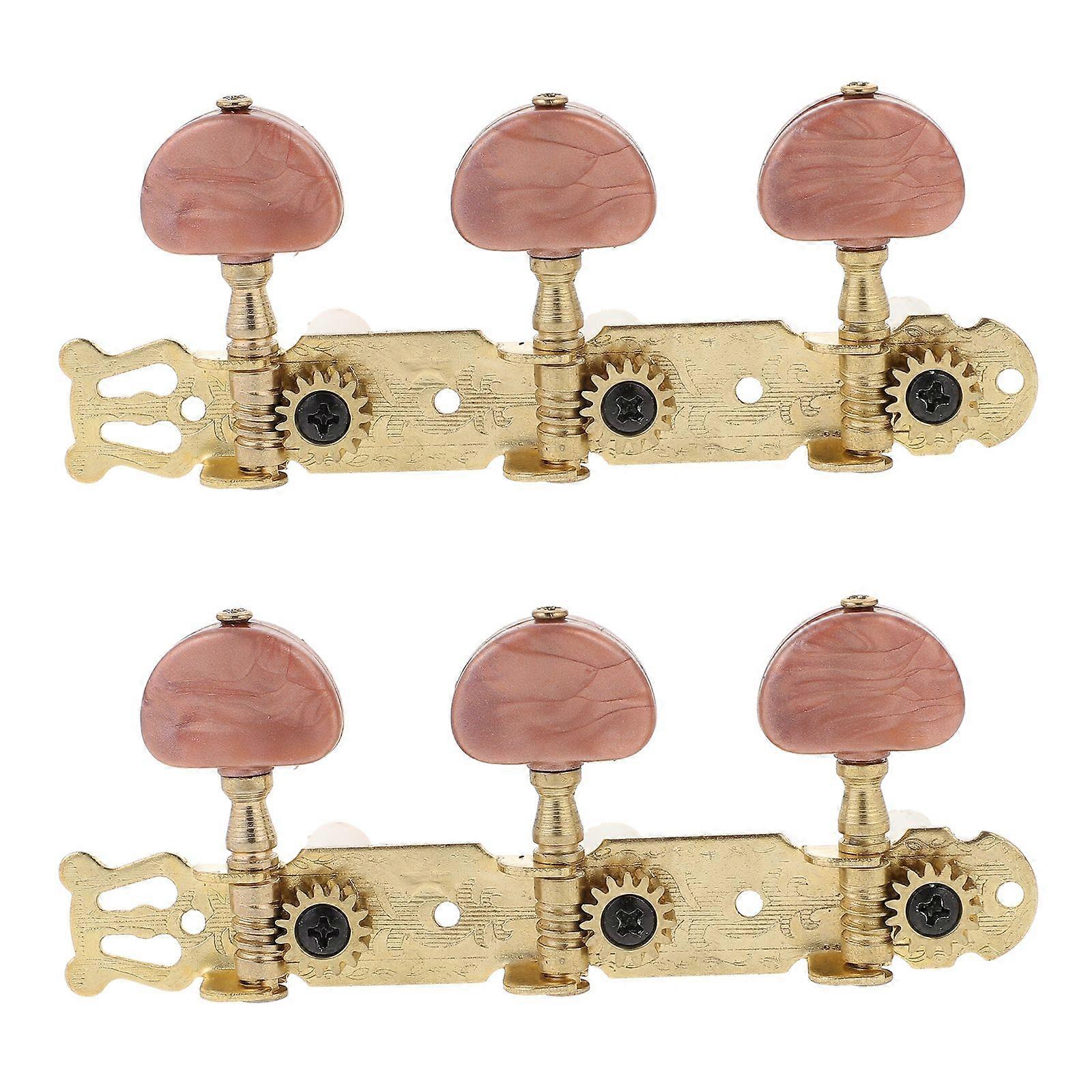 2pcs Triple Button Classical Guitar String Tuning Pegs Tuners Machine Heads for 6 String Guitar (Brown Red Head)