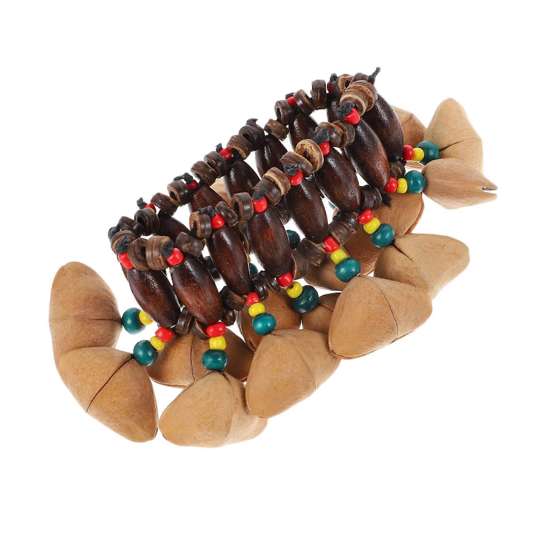 African Drum Bracelet Wrist Shaker Handmade Colorful Nut Shell Percussion Accessory