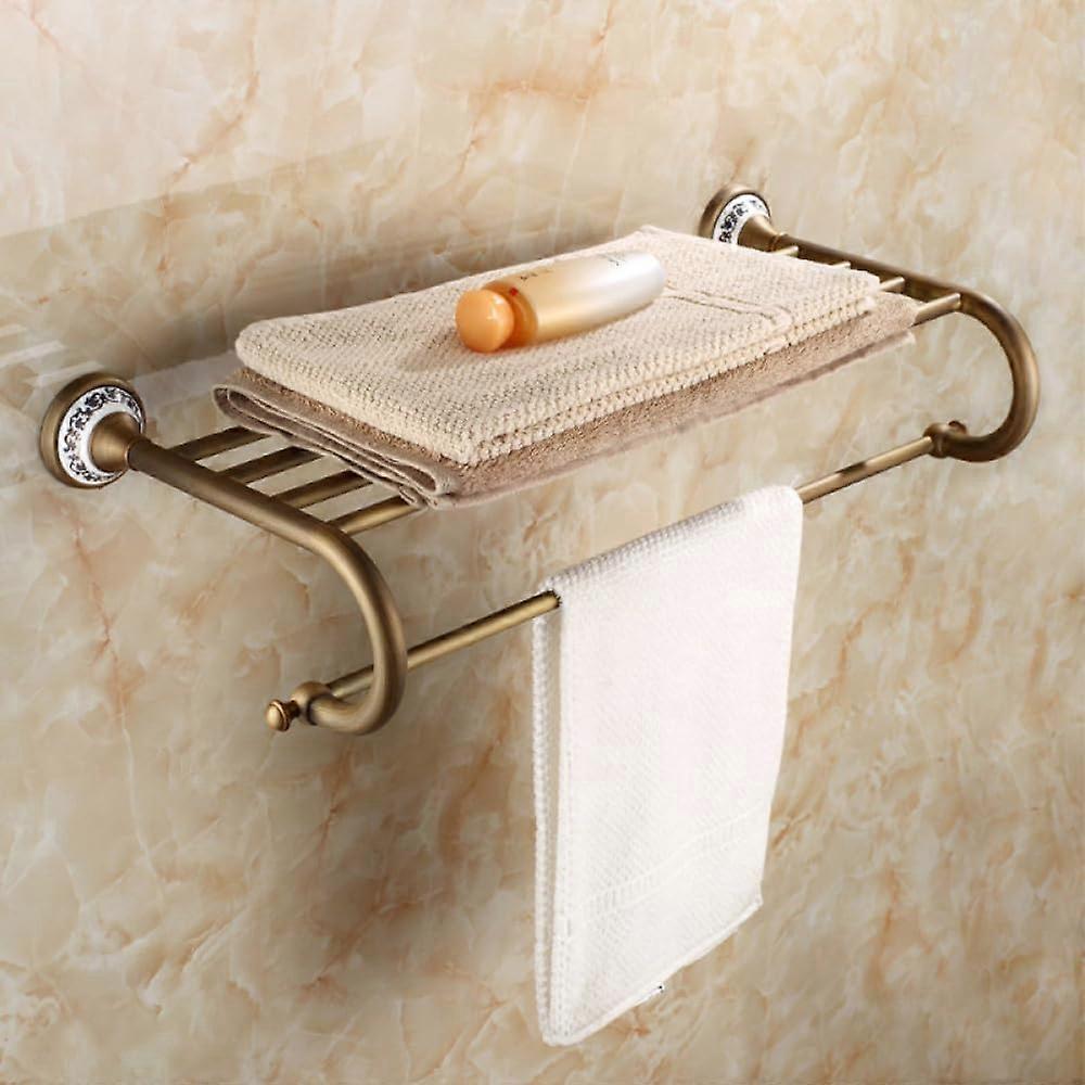 Antique Brass Wall Mounted Bathroom Towel Rack with Durable Solid Brass and Concealed Screw Mount