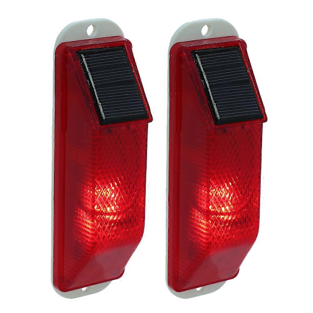Red Solar Warning Light Plastic Warning Lamps for Garden 2Pcs