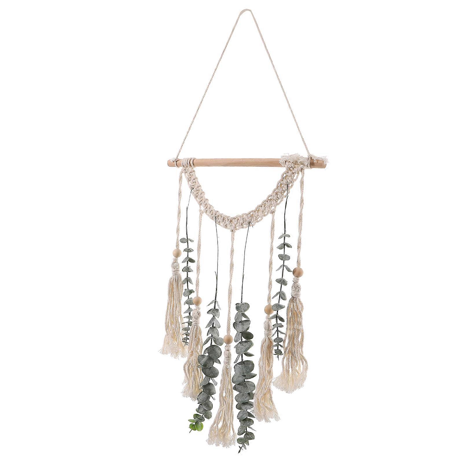 Artificial Leaf Wall Hanging Macrame Decor with Tassel 1Set