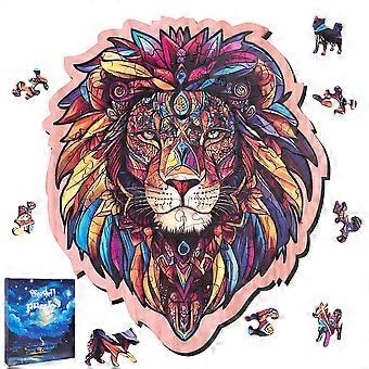Lion Wooden Jigsaw Puzzle 61pcs Unique Shape Pieces Creative Medium Size Gift for Adults and Kids