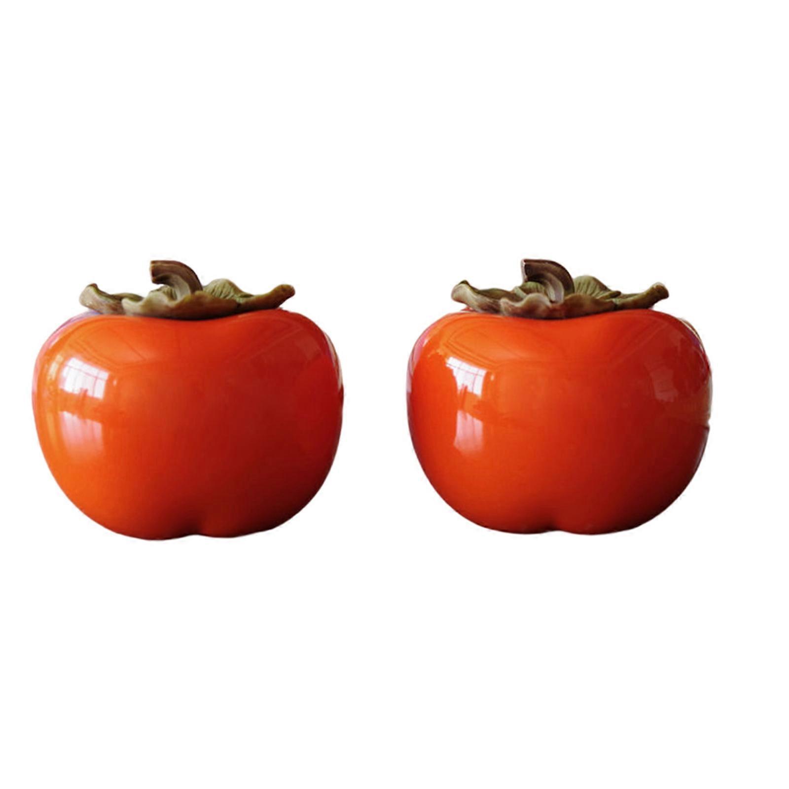 2pcs Kitchen Gift Packaging Persimmon Shaped Ceramic Storage Jar (Orange)