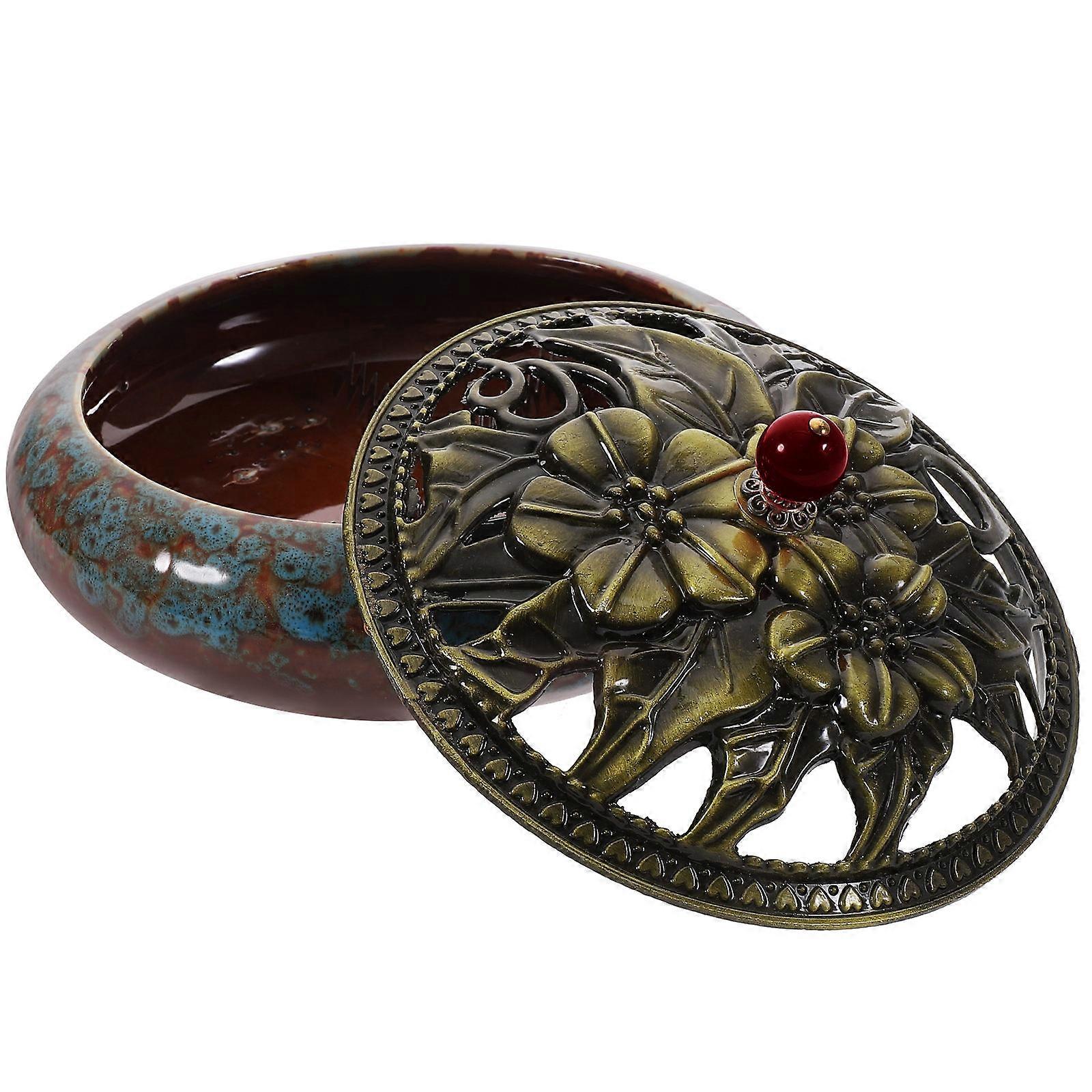 Antique Ceramic Incense Holder for Coil Incense Blue with Decorative Function