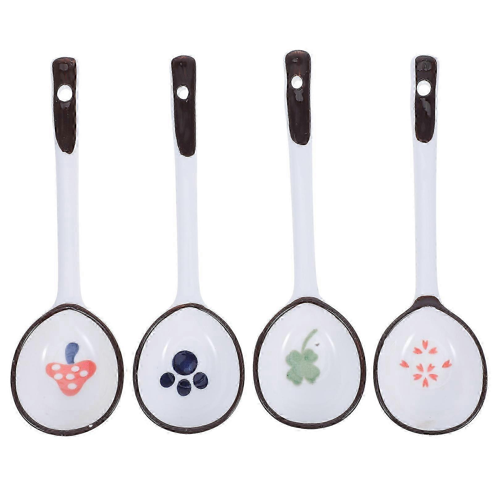 Serving Spoon Set Ceramic Spoon Oval Head Daily Use Pink 4Pcs