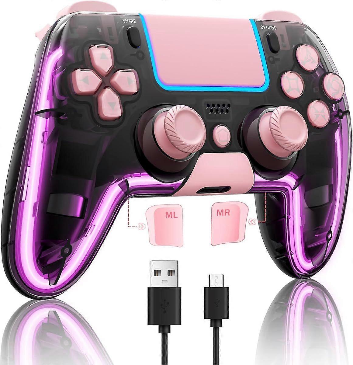 Wireless Controller forPS4 with Hall 3D Joysticks/RGB LED Lights/Programming Funtion,Pink PS4Controller Remote Joystick Gamepad,Game Controller for PS