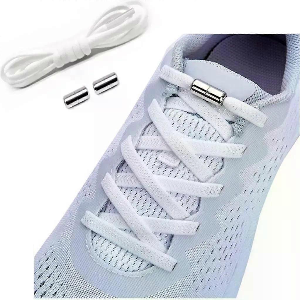 Double white no-tie elastic shoelaces - flat elastic shoelaces with quick-release function.