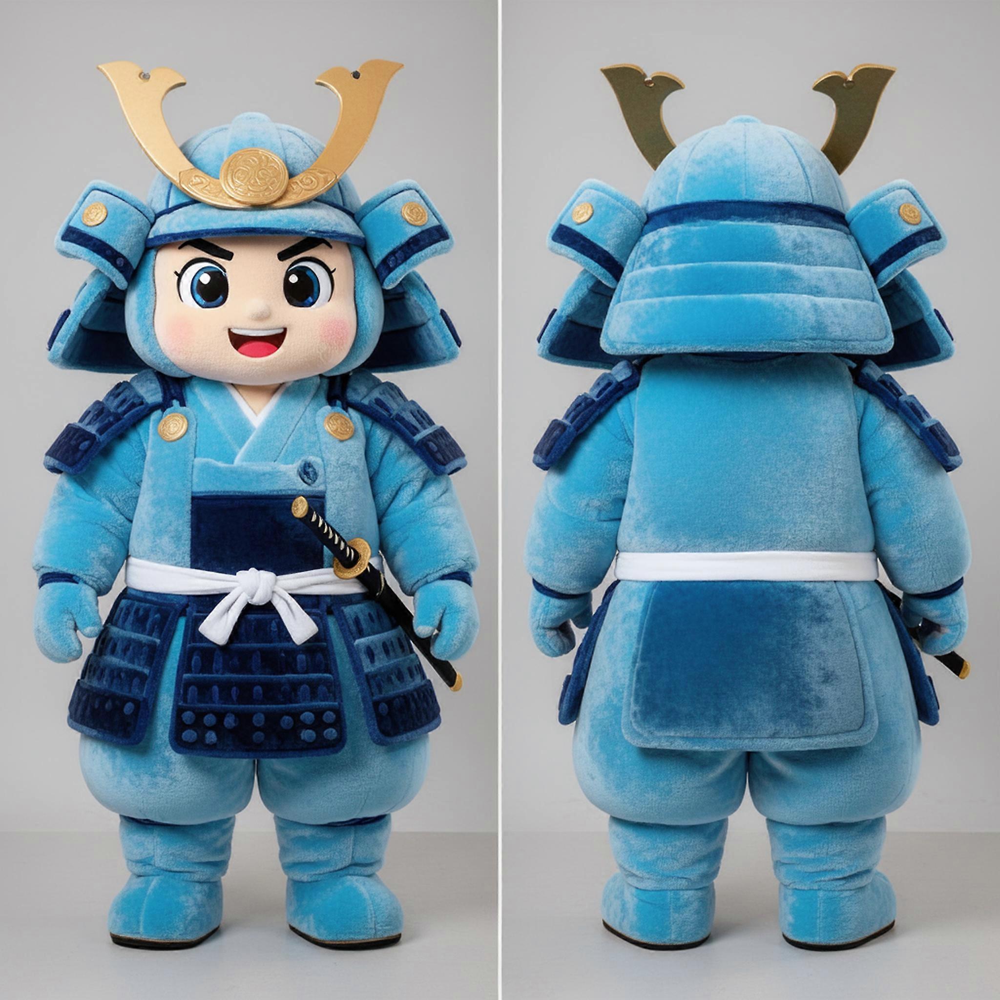 MASTICOT Sky Blue Cartoon Samurai Mascot