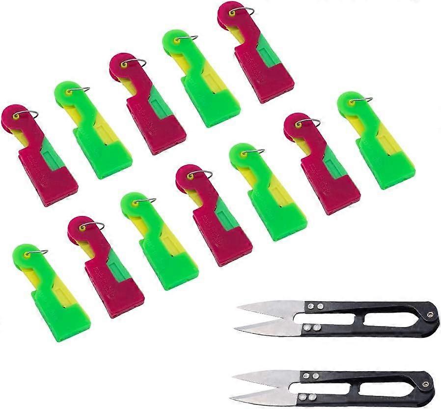 30 Pcs Automatic Iron Sewing Needle Devices Threaders and 2 Pcs U-Shape Steel Scissors Mixed Thread Guide Tool Sets