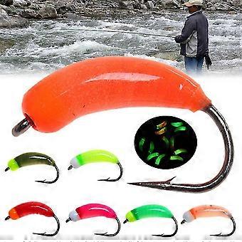 5pcs Light Orange Fly Fishing Lures Artificial Bait Fishing Flies Hook Set_w