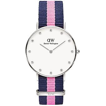 DW classy Winchester zilveren Japanse Quartz analoge vrouw horloge met nylon armband DW00100081