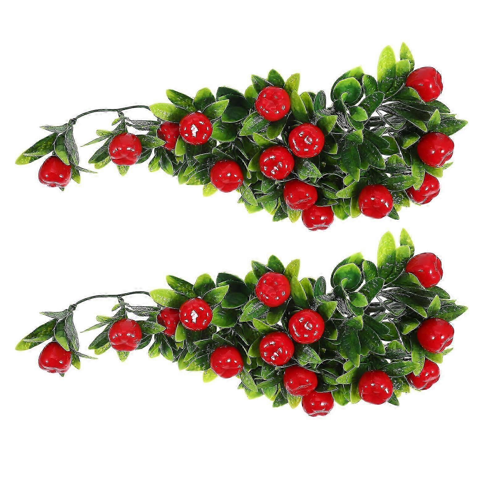 Artificial Hanging Fruit Vine for Decoration Green Leaf Fruit String 2Pcs