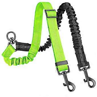 Coleira para corrida para cães, cor verde neon - Guia elástica com sistema de amortecimento - Nylon.