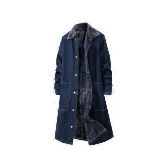 Vintage Denim Trench Coat Men Medium Long Styles Wool Liner Windbreaker Autumn Winter Thickening Overcoat Jacket