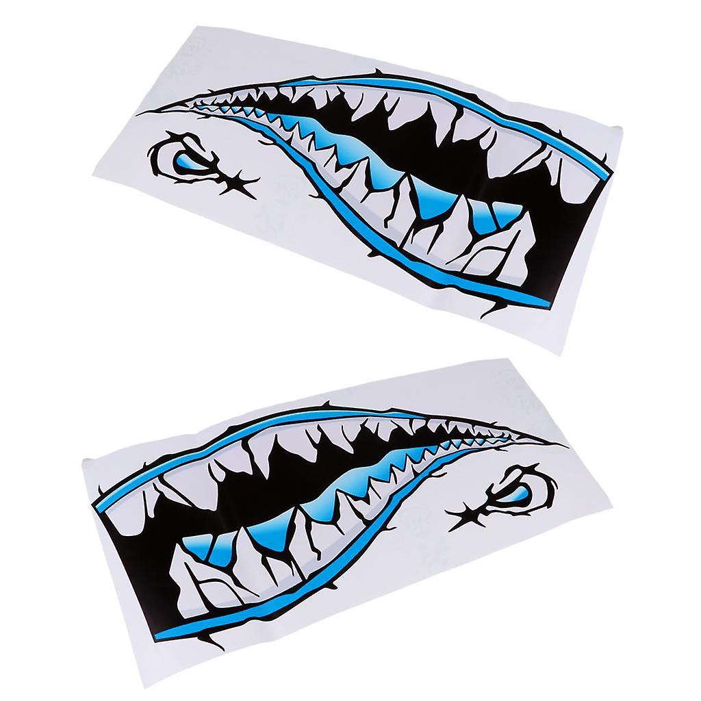 2 Pièces Grand 3D Requin Dents Bouche Autocollant Kayak Bateau De Pêche Décalcomanies Jaune